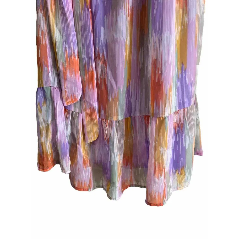 Midi Dress One Shoulder Flutter Sleeve Medium Womens Garden Party Chic - Image 4