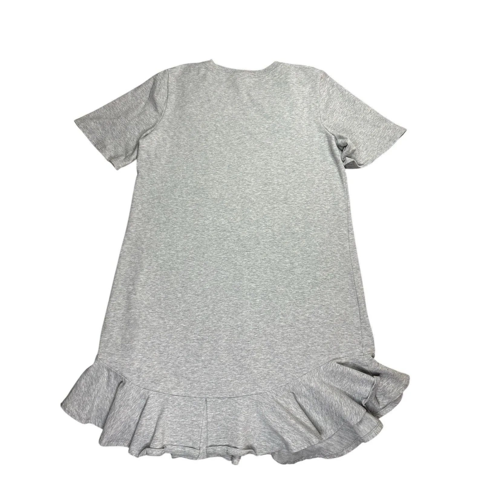 Cece Gray Floral Appliqué T-shirt Dress With Ruffle Medium Crewneck Short Sleeve - Image 9