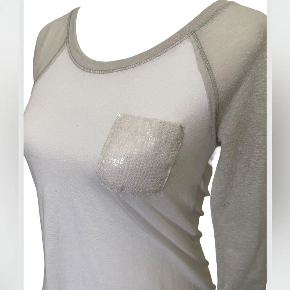 HOLLISTER Sequin Raglan Burnout Baseball Tee Shirt Y2K Vibes XS White - Image 5