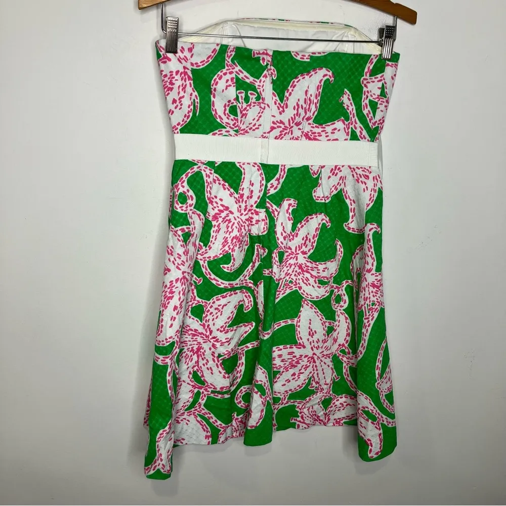 Lilly Pulitzer strapless lily print dress green‎ pink white womens size 2 - Image 6