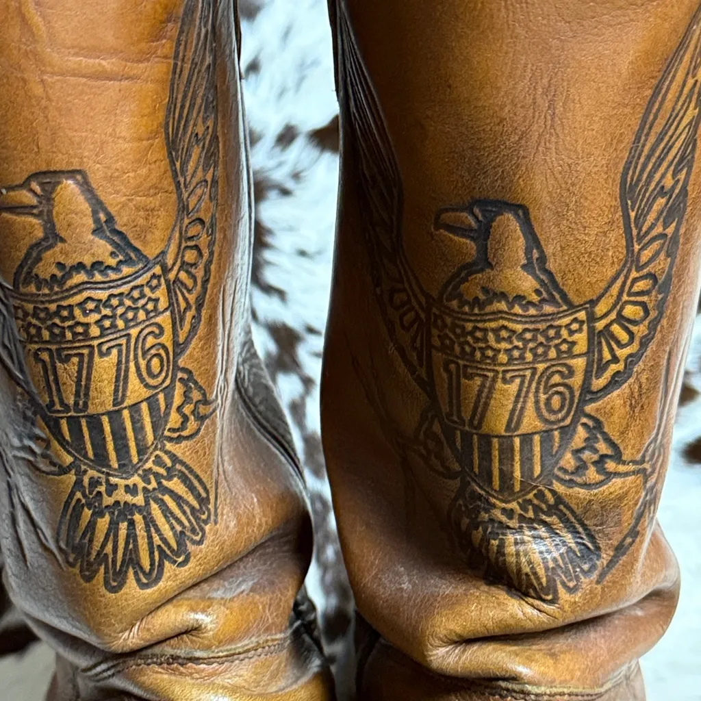 Vintage 1776 Eagle Leather Moto Western Boots Vintage Brown Leather T1 - Image 7