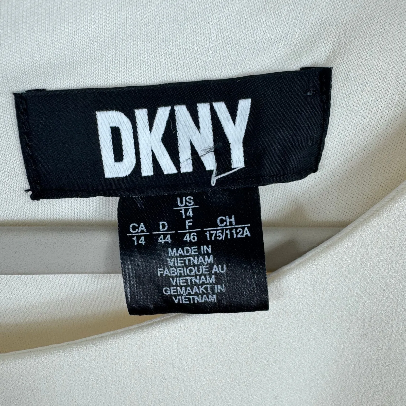 DKNY Cream Short Puff Sleeve Round Neck Lined Knee Length Shift Dress Size 14 - Image 10