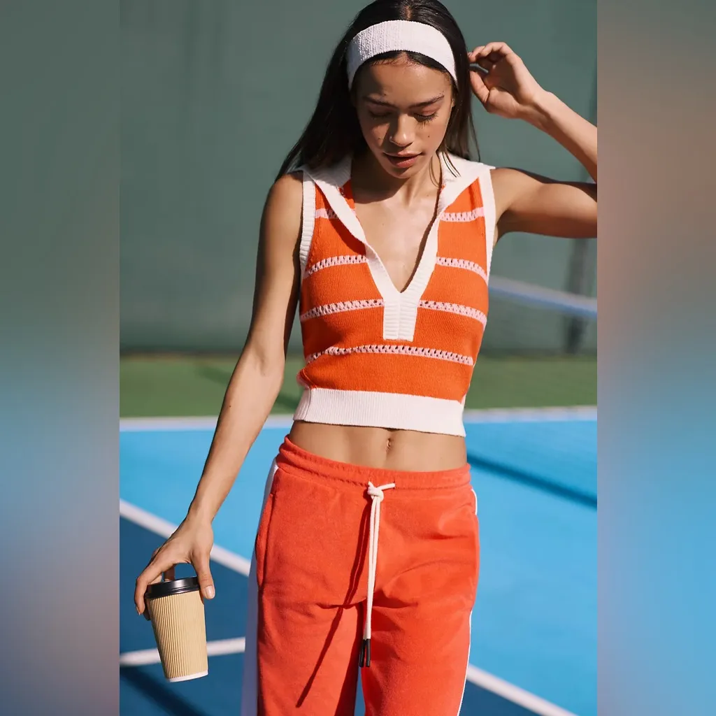 Daily Practice by Anthropologie Buoy Collared Sweater Vest Crochet Knit Size L Orange Size L - Image 13