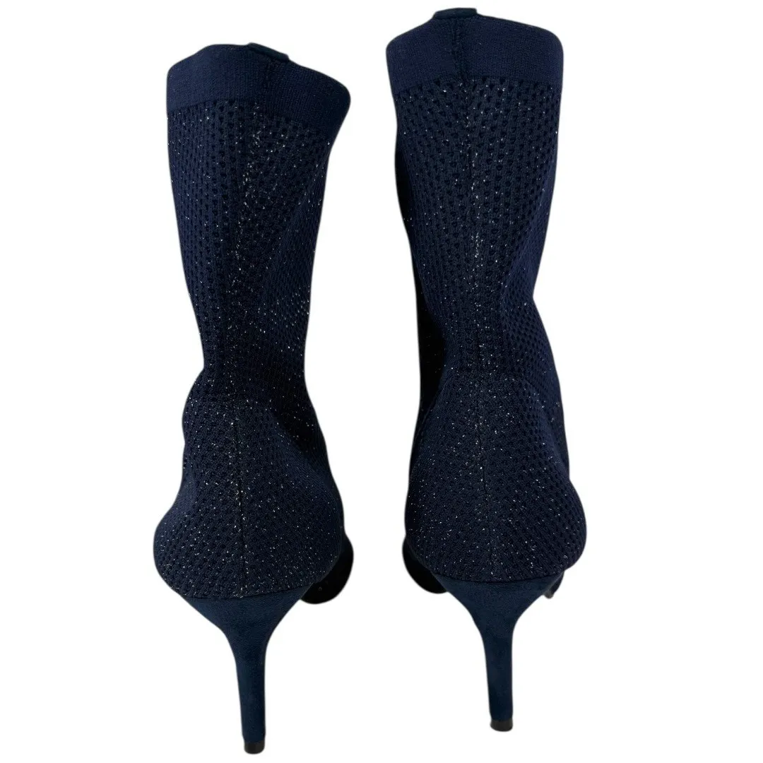 Catherine Malandrino Tammy Navy Glitter Knit Pointed Toe Sock Boots Size 10 - Image 9