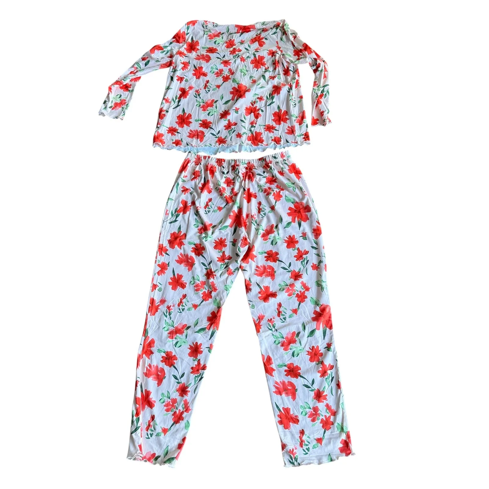 Ekouaer Women's L Floral Pajama Set Long Sleeve Top & Pants Loungewear - Image 6