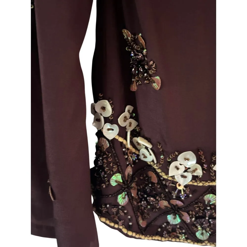 Cache Brown Silk Elaborate Embellished Peasant Boho Luxury Tunic Top $168 NWT - Image 5