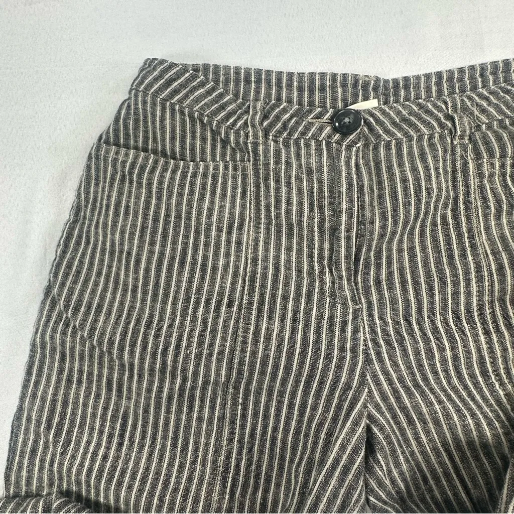 Sundance Linen Blend Pants Womens 2 Beige Black Striped Wide Leg Trousers - Image 3