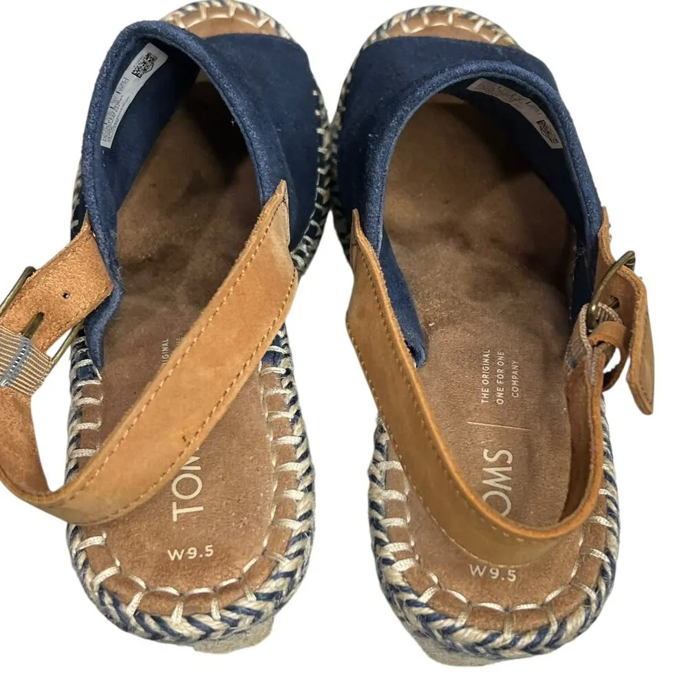 TOMS Monica Wedge Sandals Womens 9.5 Blue Slingback Open Toe Modern Dressy - Image 7
