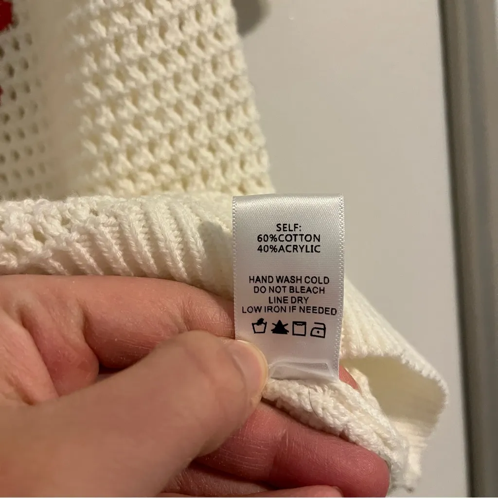 Avara Sharon Top crochet Ivory Floral Knit Top Embroidery short sleeve large Tan - Image 5