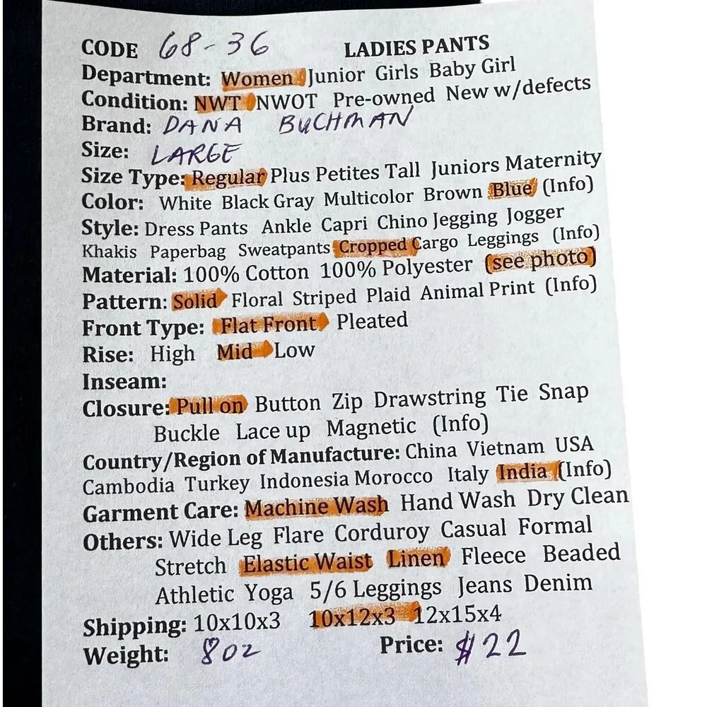 Dana Buchman Blue Linen Cropped Pants Women Size Large NWT | 68-36 - Image 8