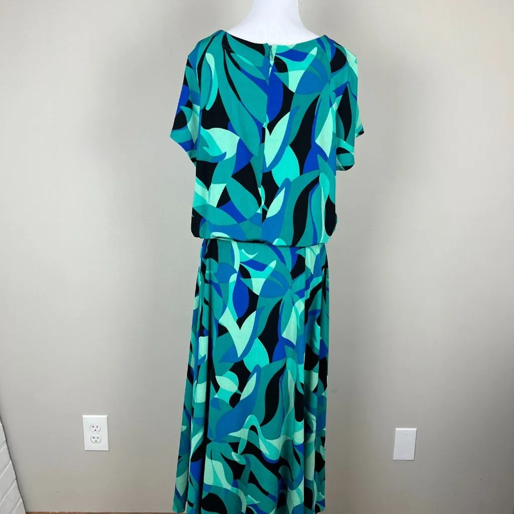 Chicos 3‎ Travelers Maxi Dress XL Green Leafy Oasis Cap Sleeve Belted Waist New - Image 6