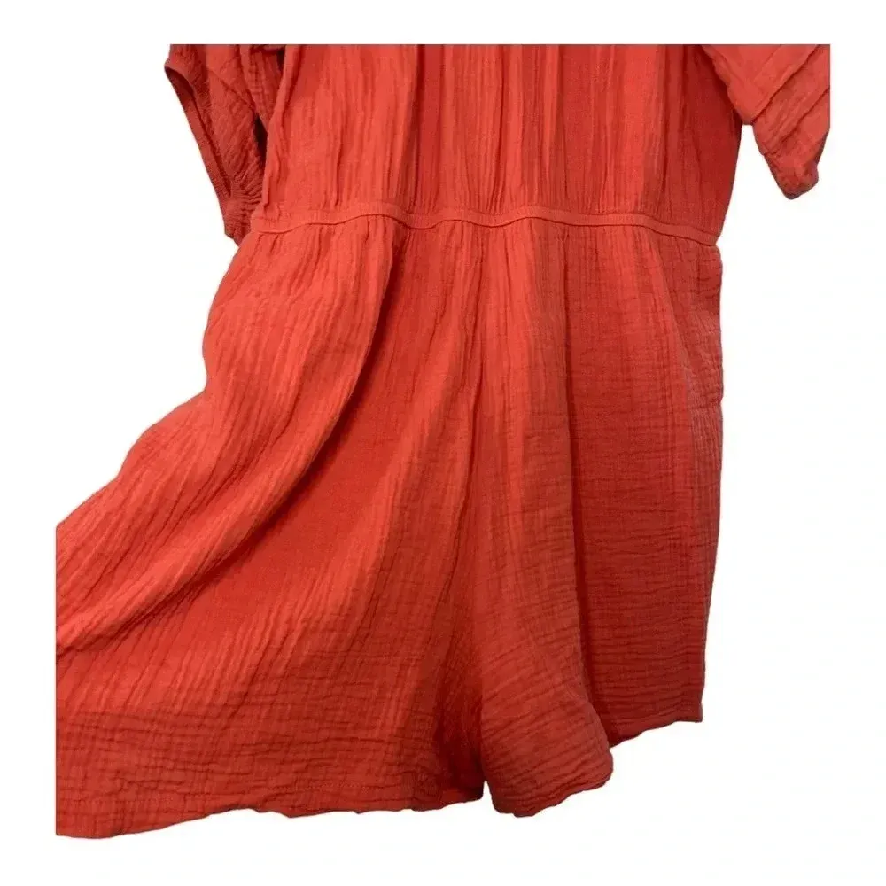 Knox Rose Peach Gauze Puff Sleeve Short Romper // Size XXL - Image 6