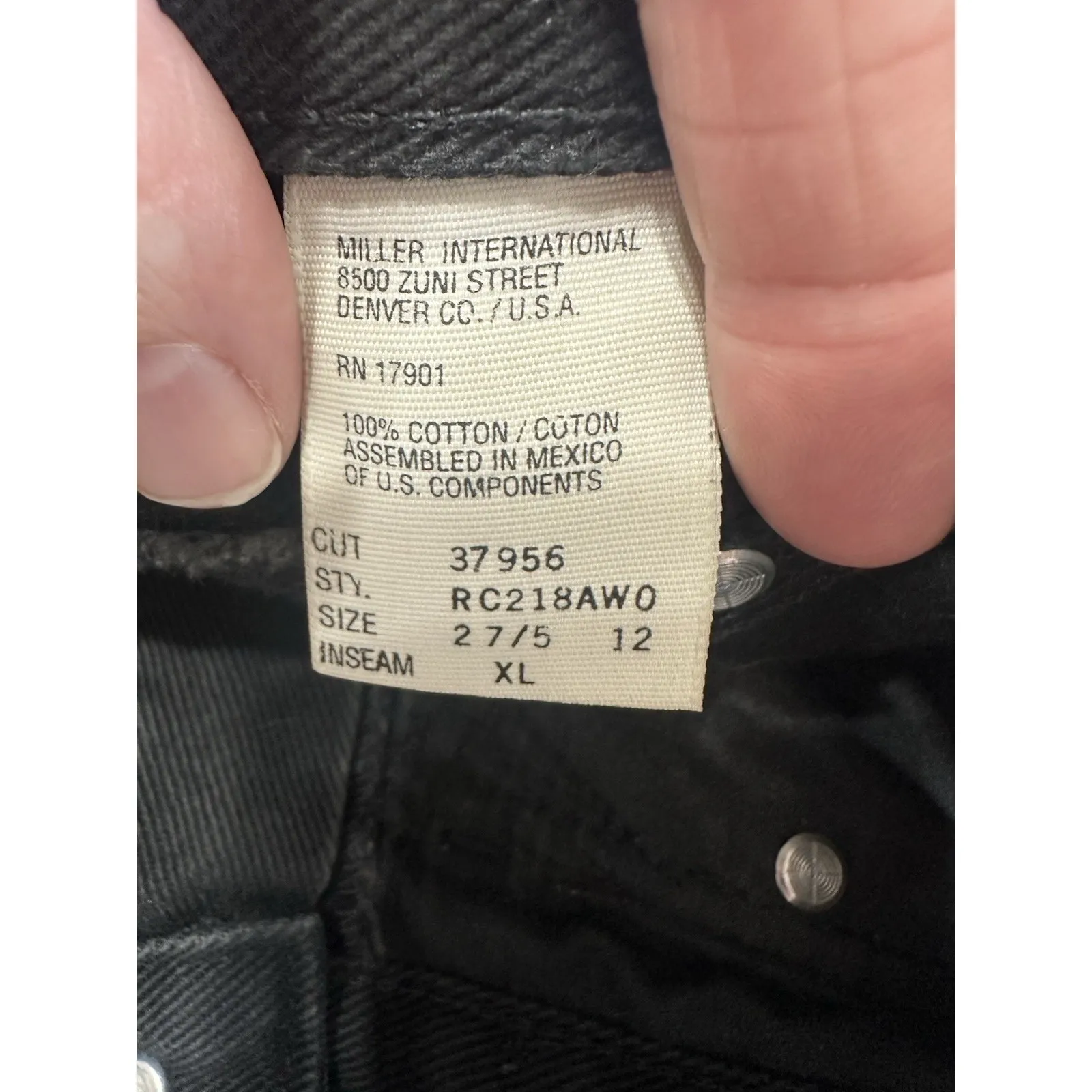 VTG 90s ROCKIES Jeans Bareback BLACK High Rise 100% Cotton Western Tapered Cut Size 27 - Image 8