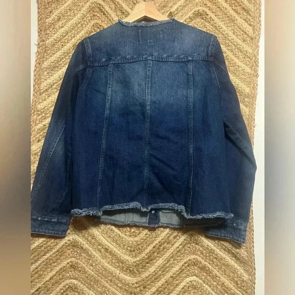 WhoWhatWear Women's Dark Wash Denim Fringe Biker Jacket, Size L,Brand New no tag - Image 4