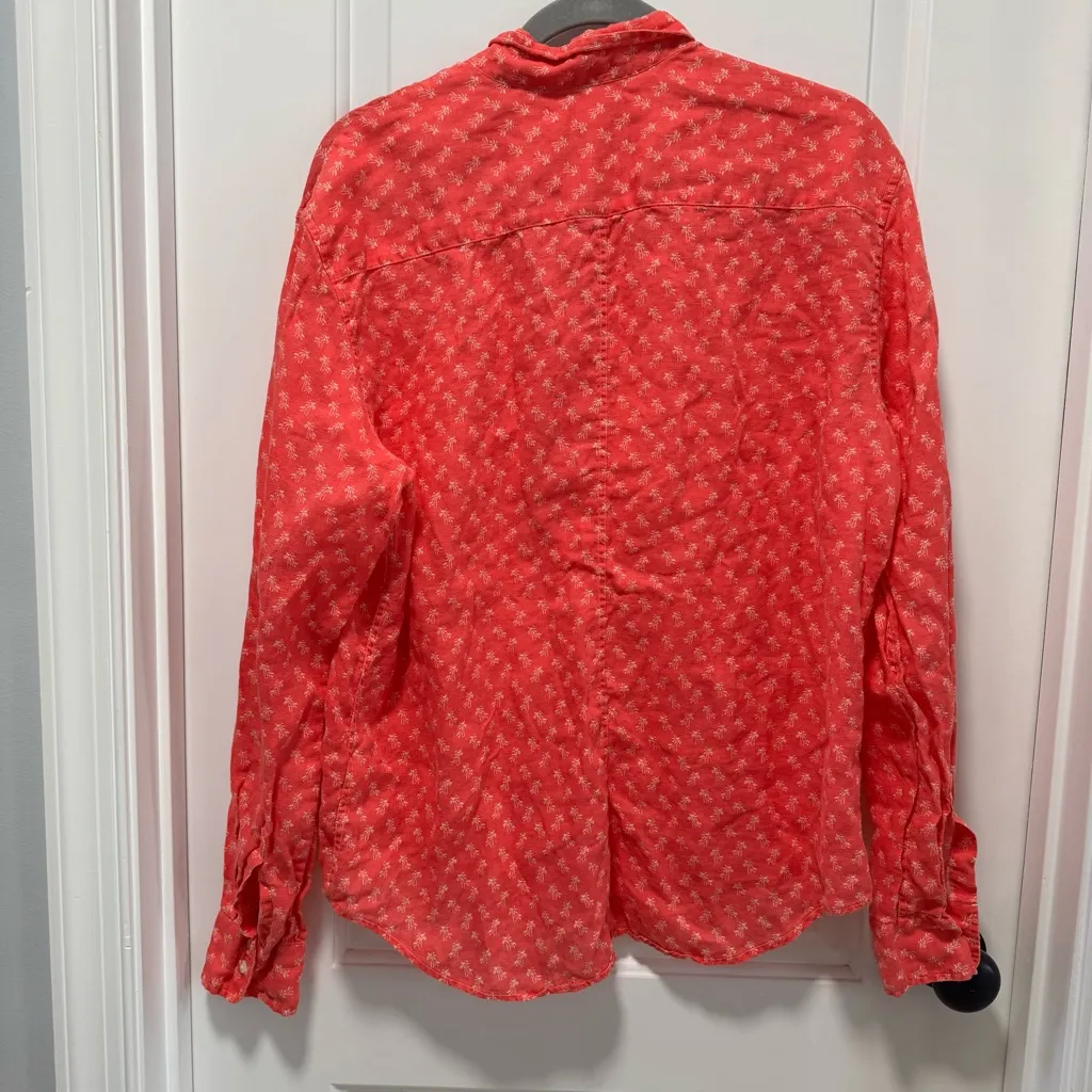 Frank & Eileen size Large Paul Shirt Pink Linen Palm Tree Print Button Down‎ - Image 9