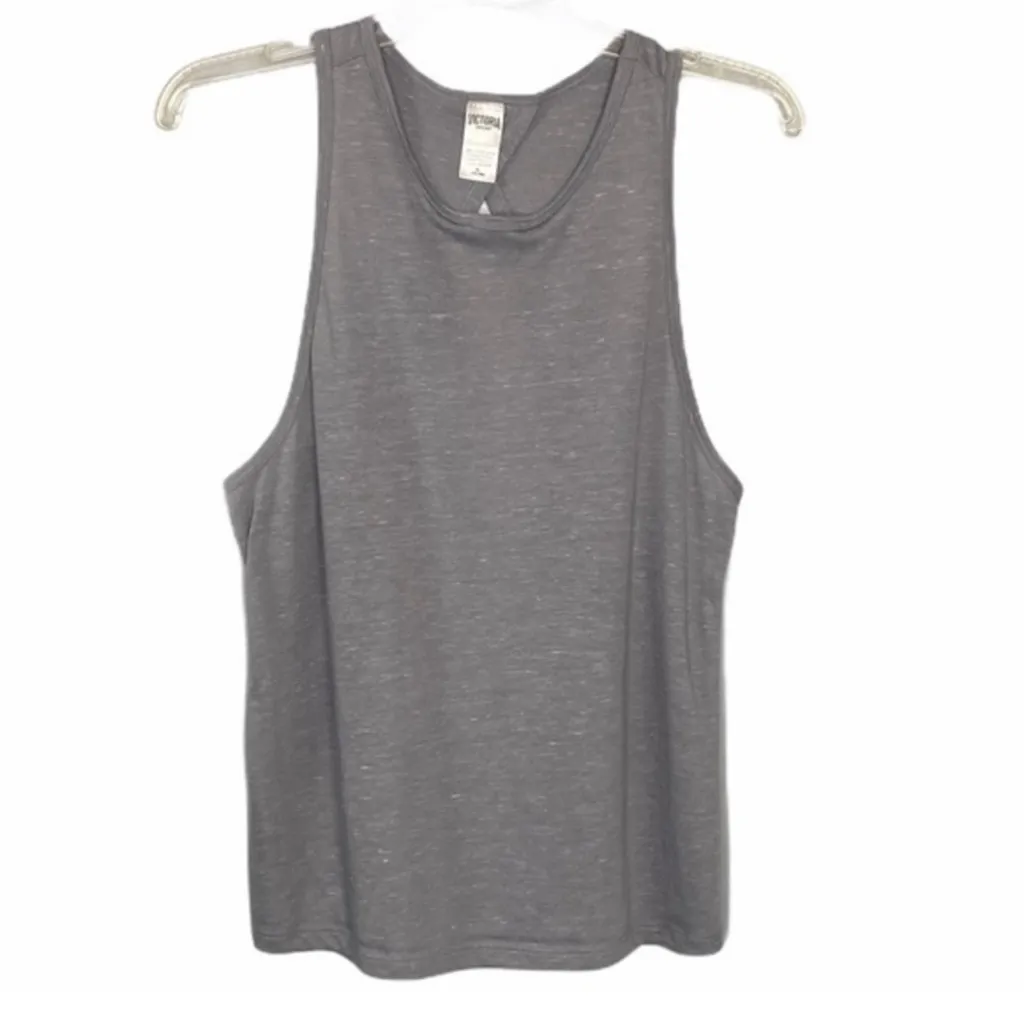 Victoria Sport Gray Open Cross Back Muscle Tank Top Size M Soft Lightweight Gym - Image 5