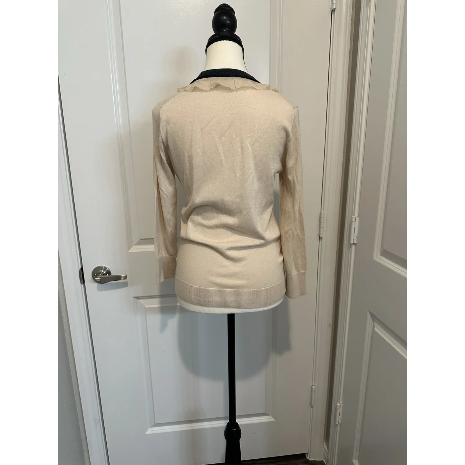 J.Crew Ariana Ruffle Trim Cardigan Heathered Black‎ With Silk Trim Detail Size M - Image 3