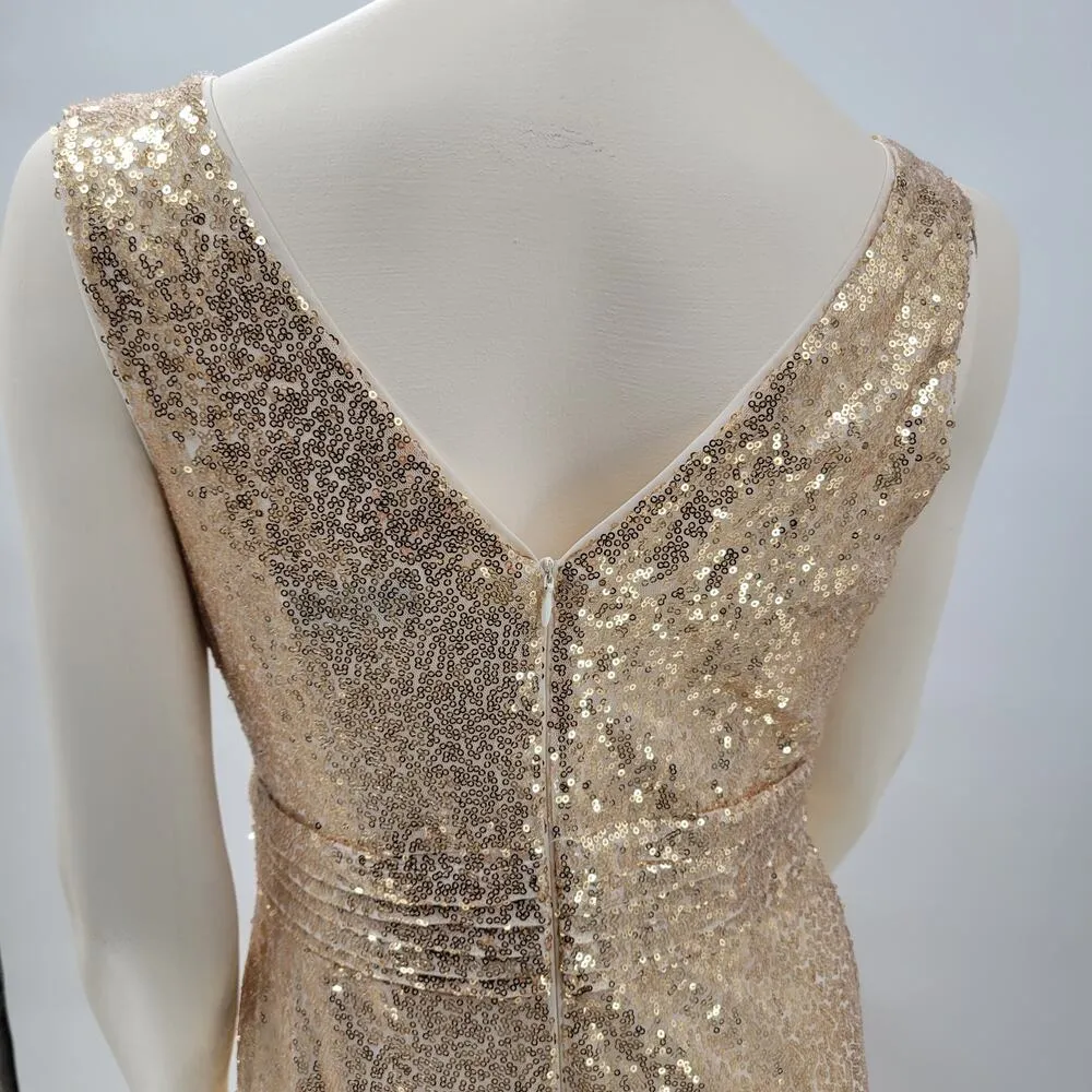 Kate Kasin Evening Gown Womens 8 Gold Sequined V - Image 15