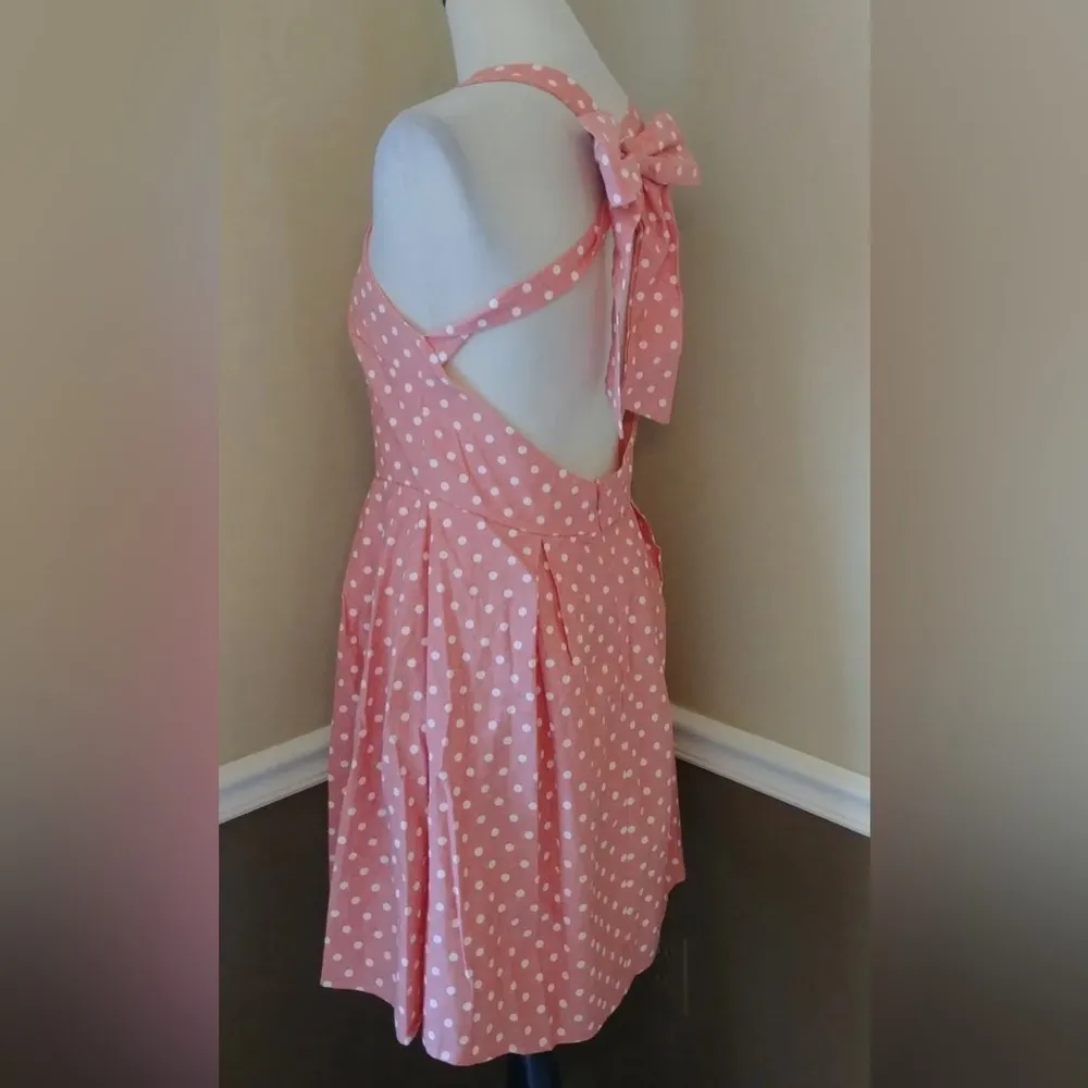 Pink & White Polka Dot Modcloth Dress Backless with Bow Peach Love California - Image 4