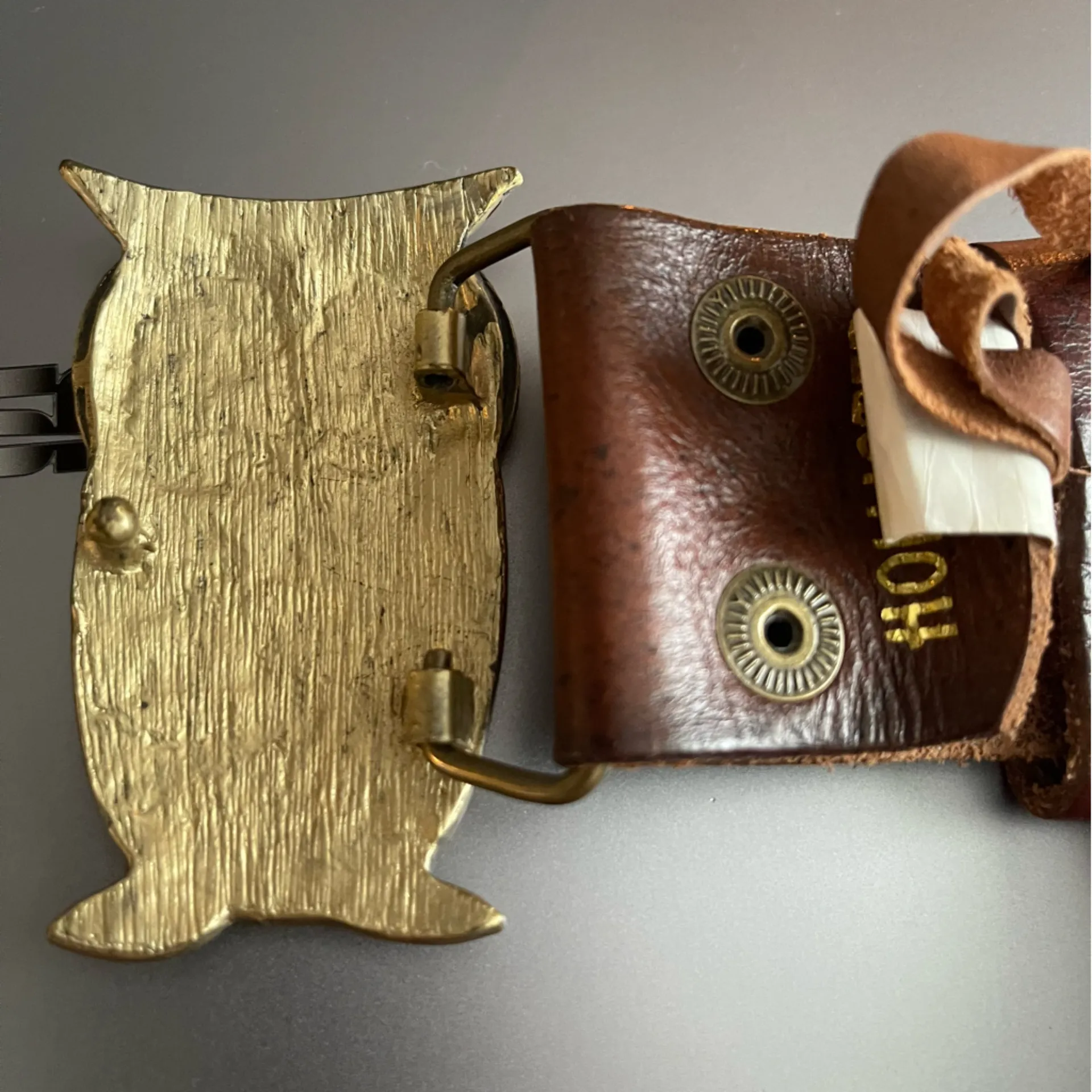 HOLLISTER VTG Tanned-Brown Leather OWL Buckle Belt Medium 40” - Image 6