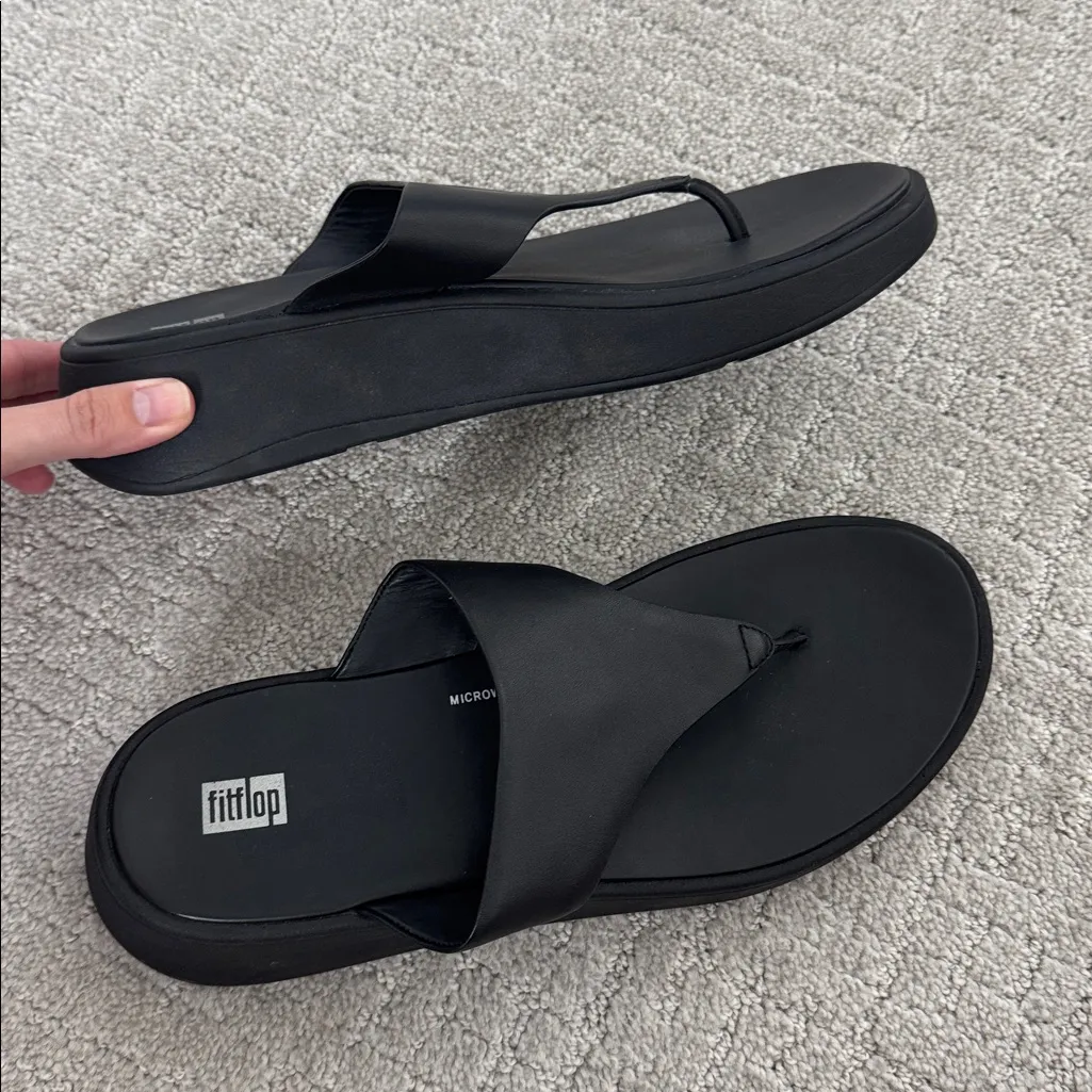 FitFlop EUC  F-Mode Leather Flatform Toe-Post Sandals black platform thong - Image 11