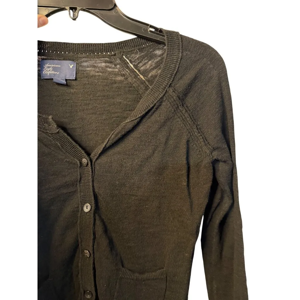 VTG Y2K American Eagle XS Women’s Black Soft Knit Cardigan Sweater Casual Layer - Image 5