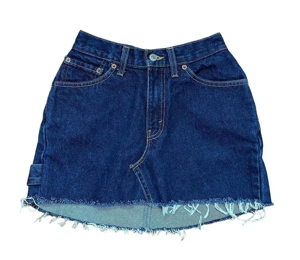 aligrace Levi's 501 Denim Mini Skirt Raw Hem SIZE 23 Reworked Unique $258 NEW - Image 4