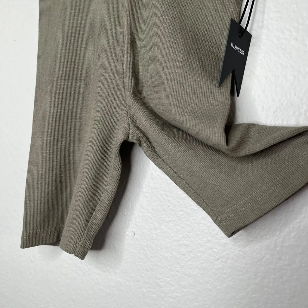 Talentless Womens Ribbed Knit Olive Green Active Biker Shorts XS - Image 6