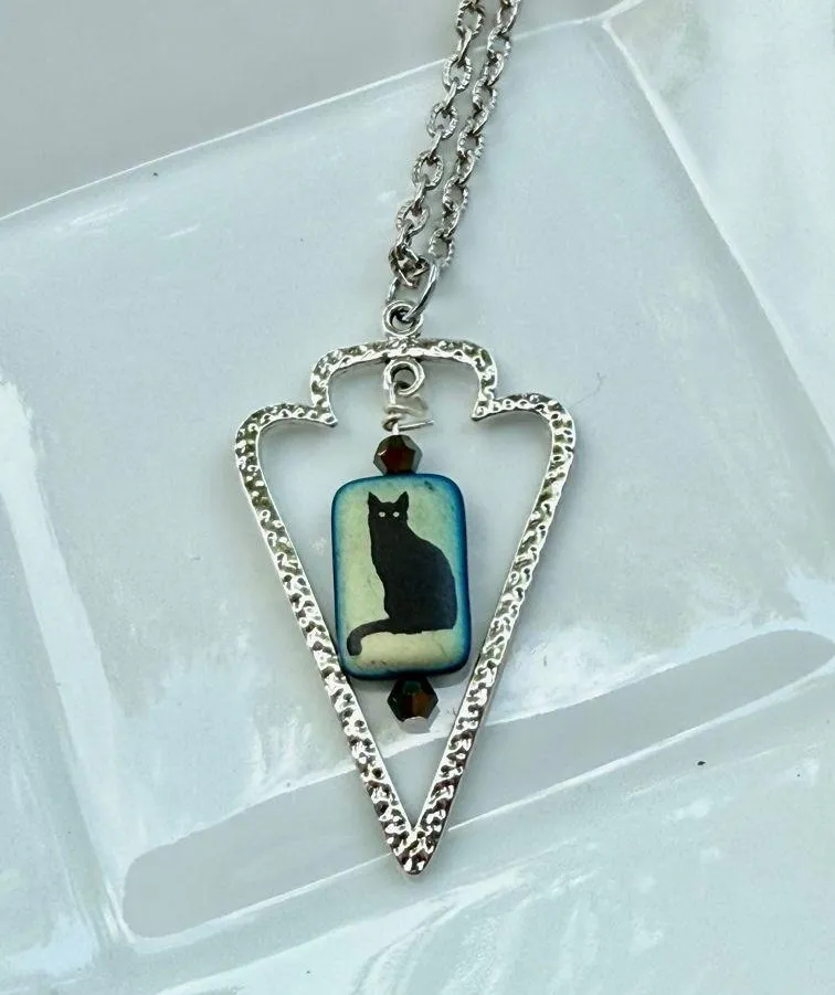 Hand Crafted Black Cat Pendant Stainless Steel Necklace Silver - Image 5