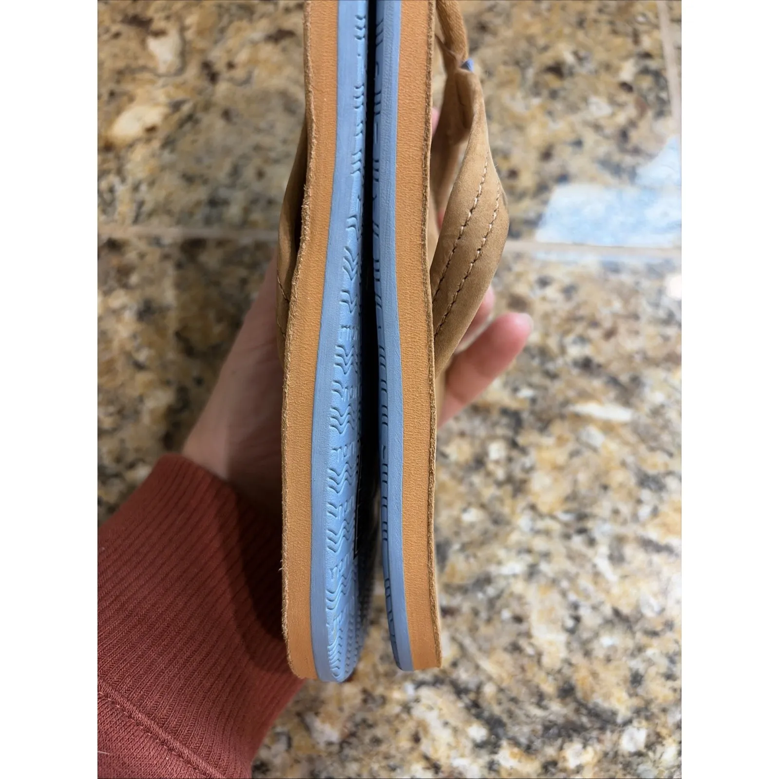 Hari Mari Tan Blue Fields Leather Thong Flip Flops Sandals Casual Shoes Womens 6 - Image 12