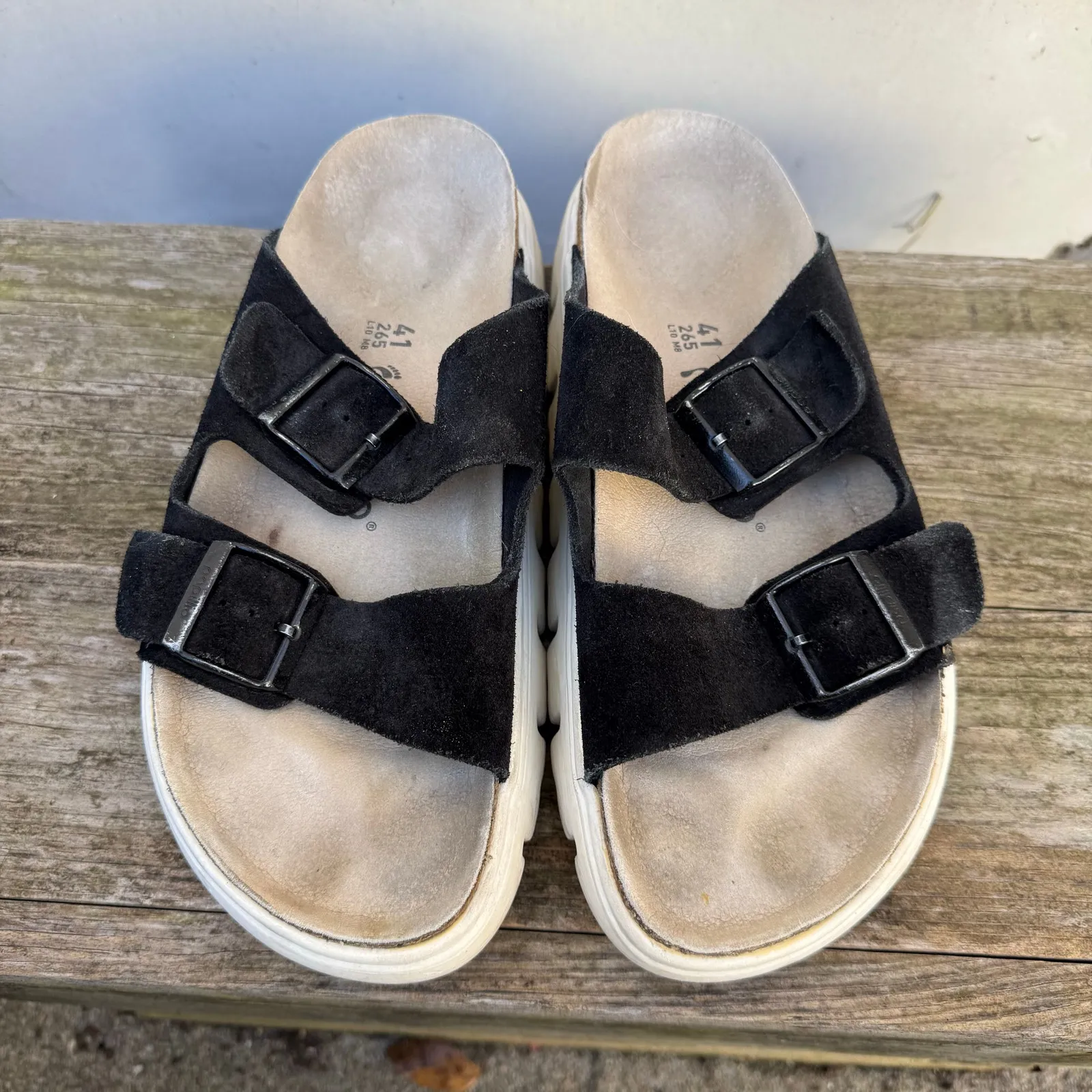 Birkenstock Papillio Arizona Platform Black Suede Slide Sandals Size 41 L10 M8 - Image 2