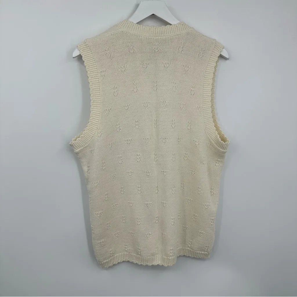 Vintage Y2K Cream Sweater Vest Cardigan Size Small Boho Coquette Fairycore - Image 5