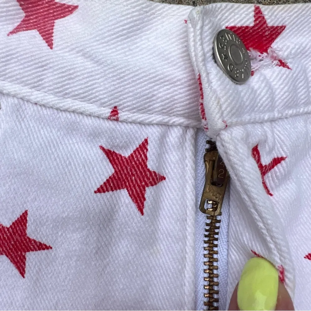 Vintage 90s Mixed Blues America Fourth of July Star Spangled Jean Shorts Size 23 - Image 3