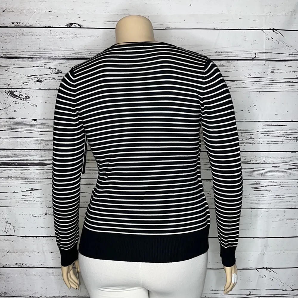 Charter Club Weekend NWT Sz XL Black & White Stripe Layered Surplice Sweater Top - Image 4