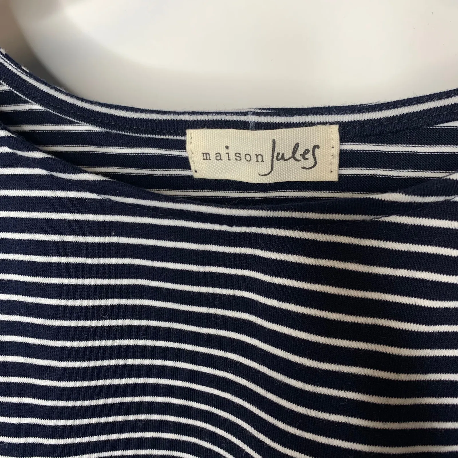 Maison Jules Blue White Striped Elastic Waist Top Sz Medium - Image 7
