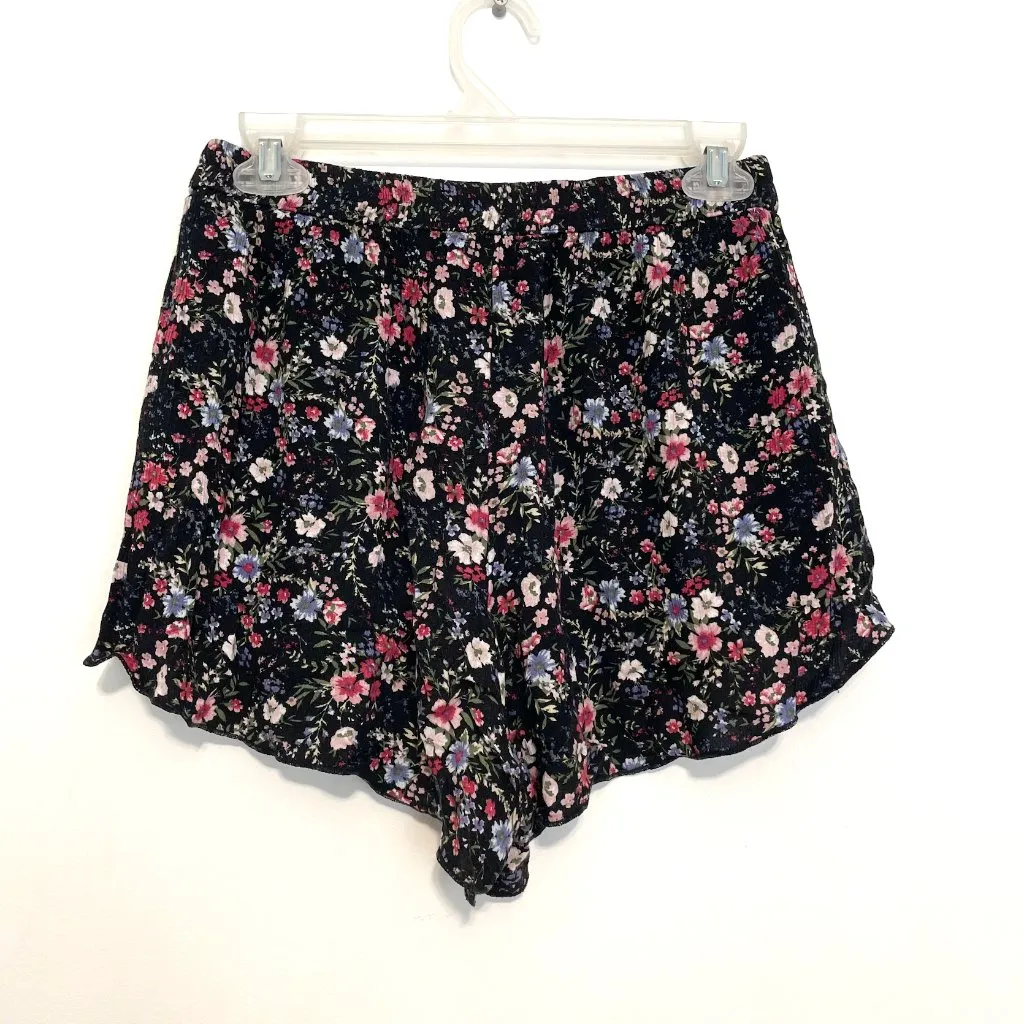 AMERICAN EAGLE AE Tulip Runner Shorts Black Pink Floral Pull On Drawstring Flowy - Image 15