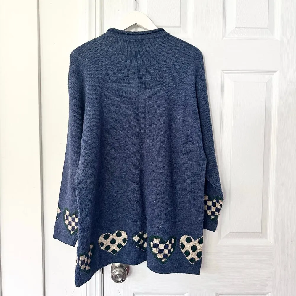 Maggie Lawrence Vintage Blue Green White Cottagecore Hearts Knit Sweater 18/20 - Image 9