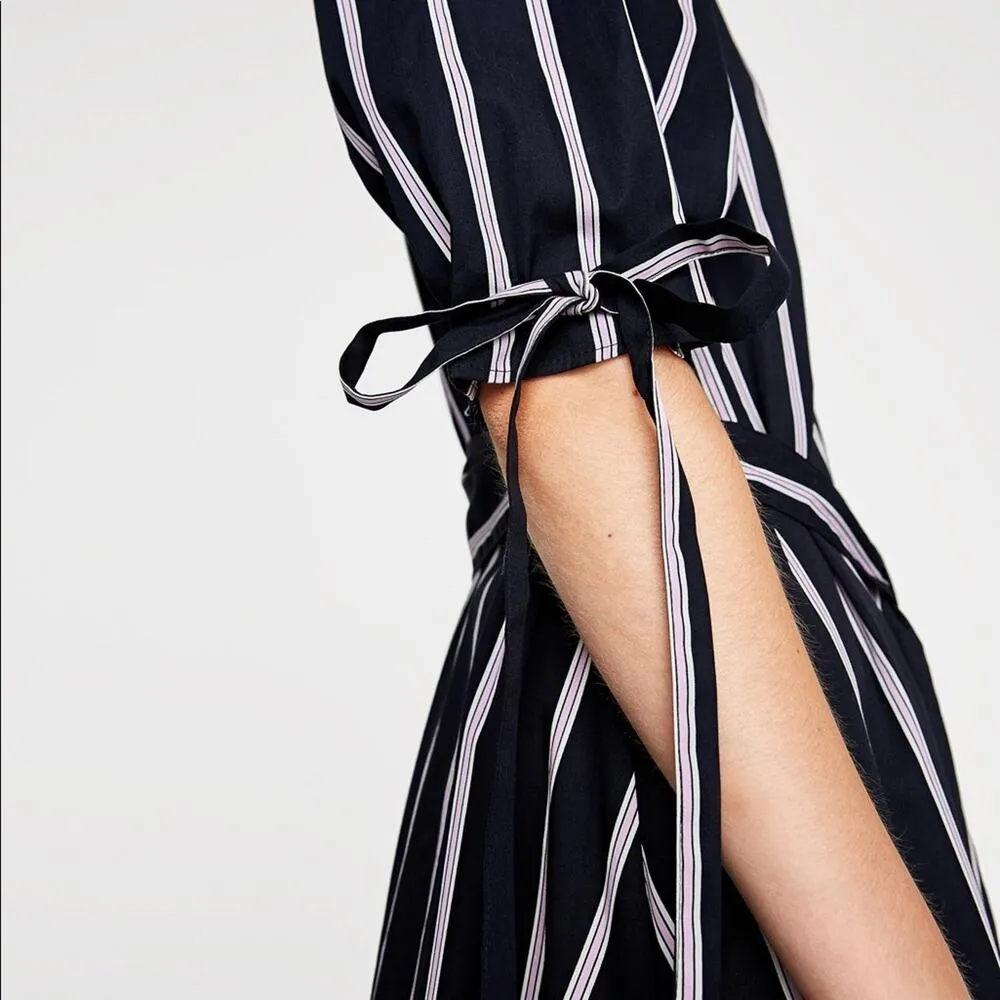 NWT Zara striped tie sleeve belted shirt dress blue midi - Image 7