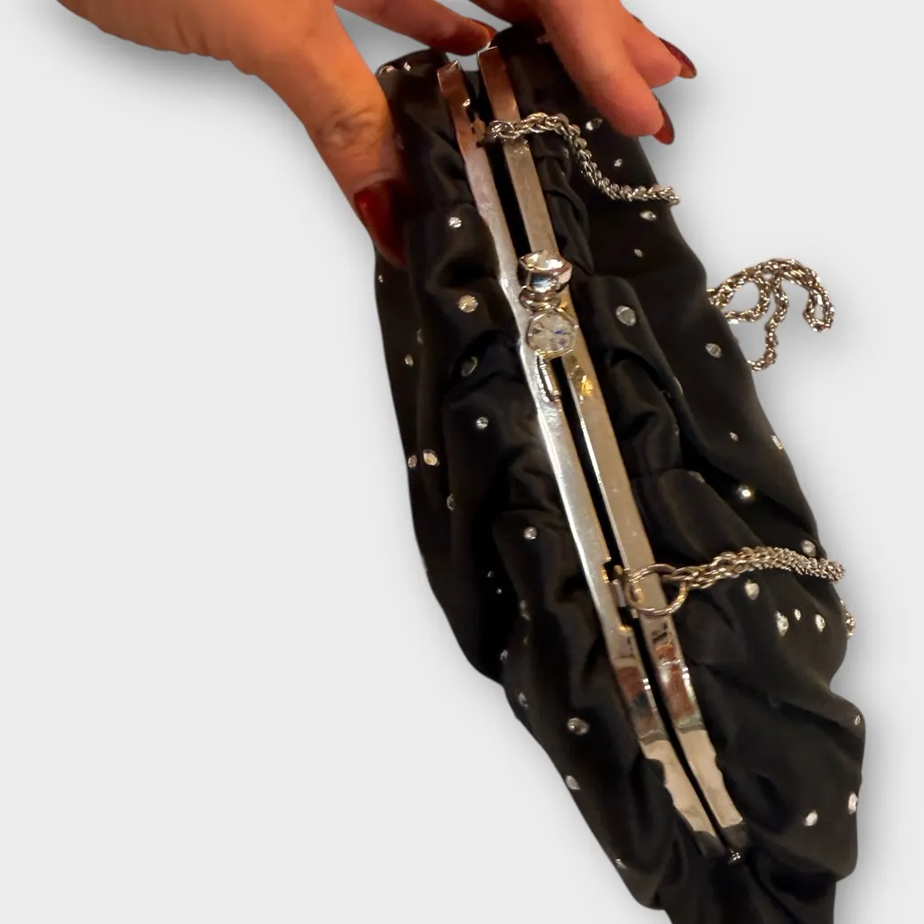 Franchi Black Satin Crystal Evening Bag with Chain & Matching Lipstick Case - Image 10