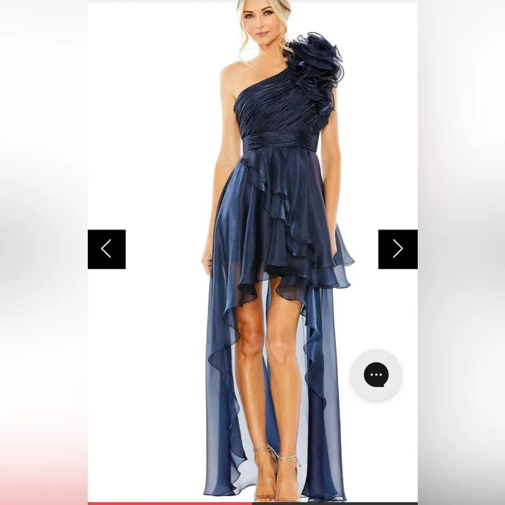 New! Mac Duggal One Shoulder Ruffle Hi-Lo Gown in Midnight‎ Sz 0 $398 #49527 - Image 3