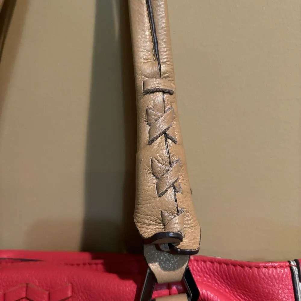 OrYANY Lyssie Large Pebbled Leather Colorblock Shoulder Bag Tote Red Gray - Image 5