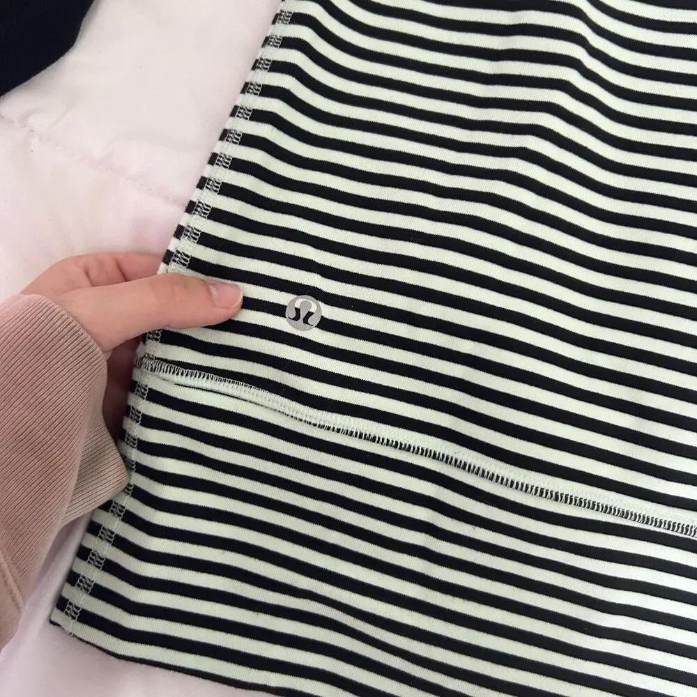 Lululemon Daily Yoga Mint Moment Jacket Sz 6 Full Zip Black Green Stripe Preppy - Image 7