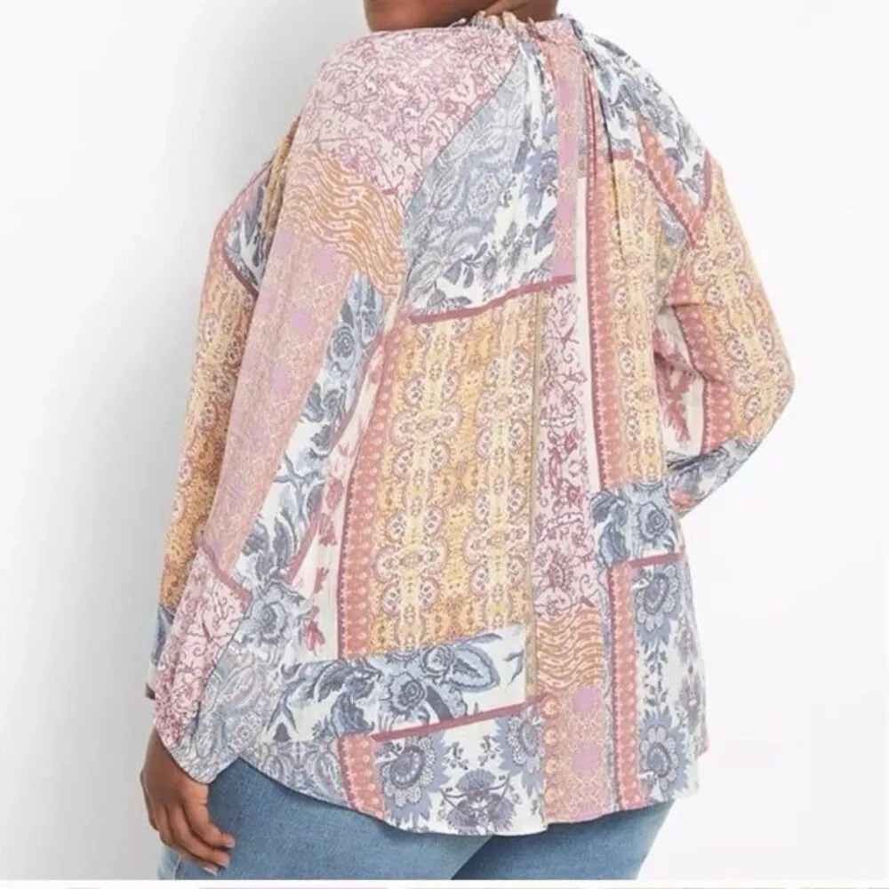 Lane Bryant Classic Long Sleeve Ruffle Split linen look blouse - Image 2