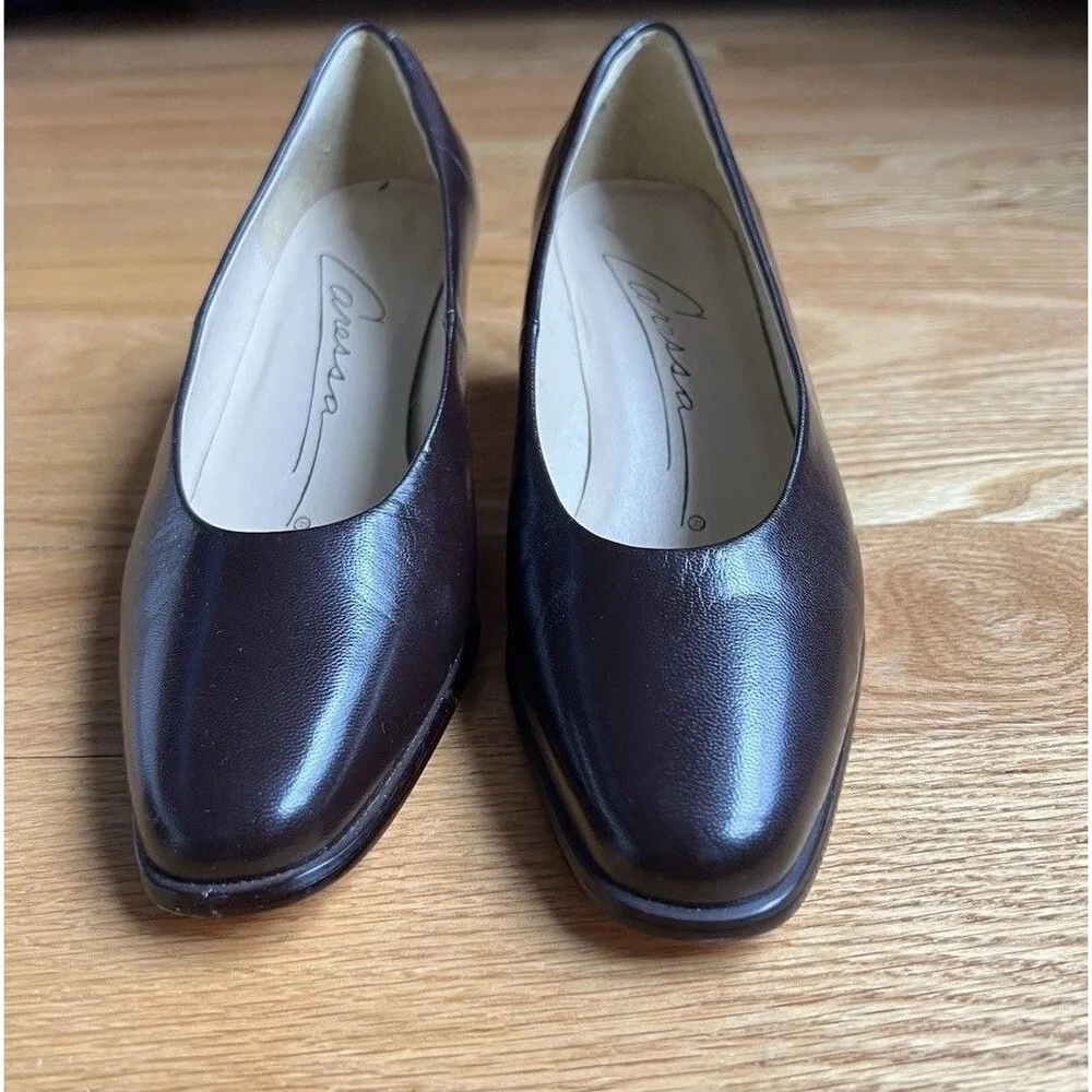 Vintage Caressa Black Leather Pumps Size 7 2" Heels Work Office Classic Career - Image 2