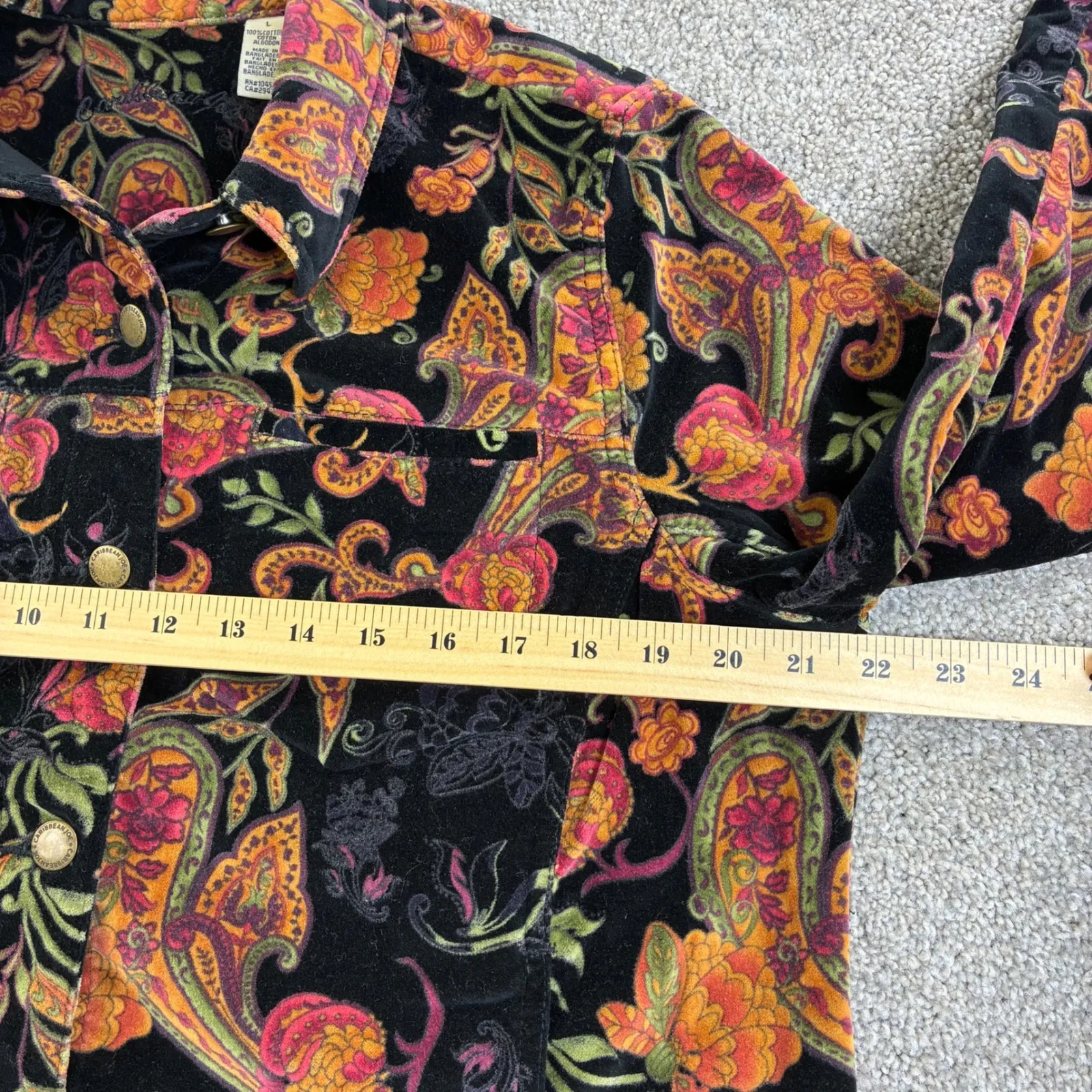 Caribbean Joe Womens L Velvet Paisley Jacket Cotton Colorful Western Boho Retro - Image 6