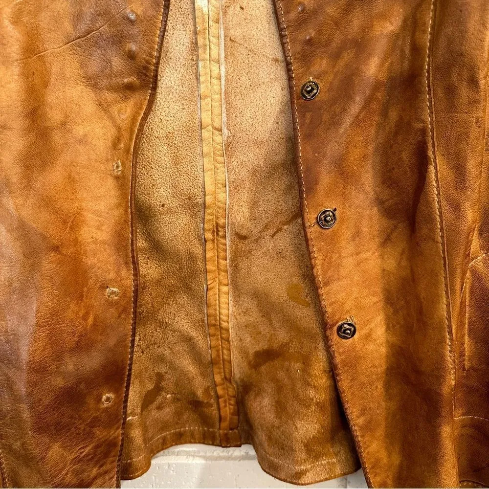 BLUR Italian Leather Distressed Blazer Jacket IT 44 / US 4 Tan - Image 7