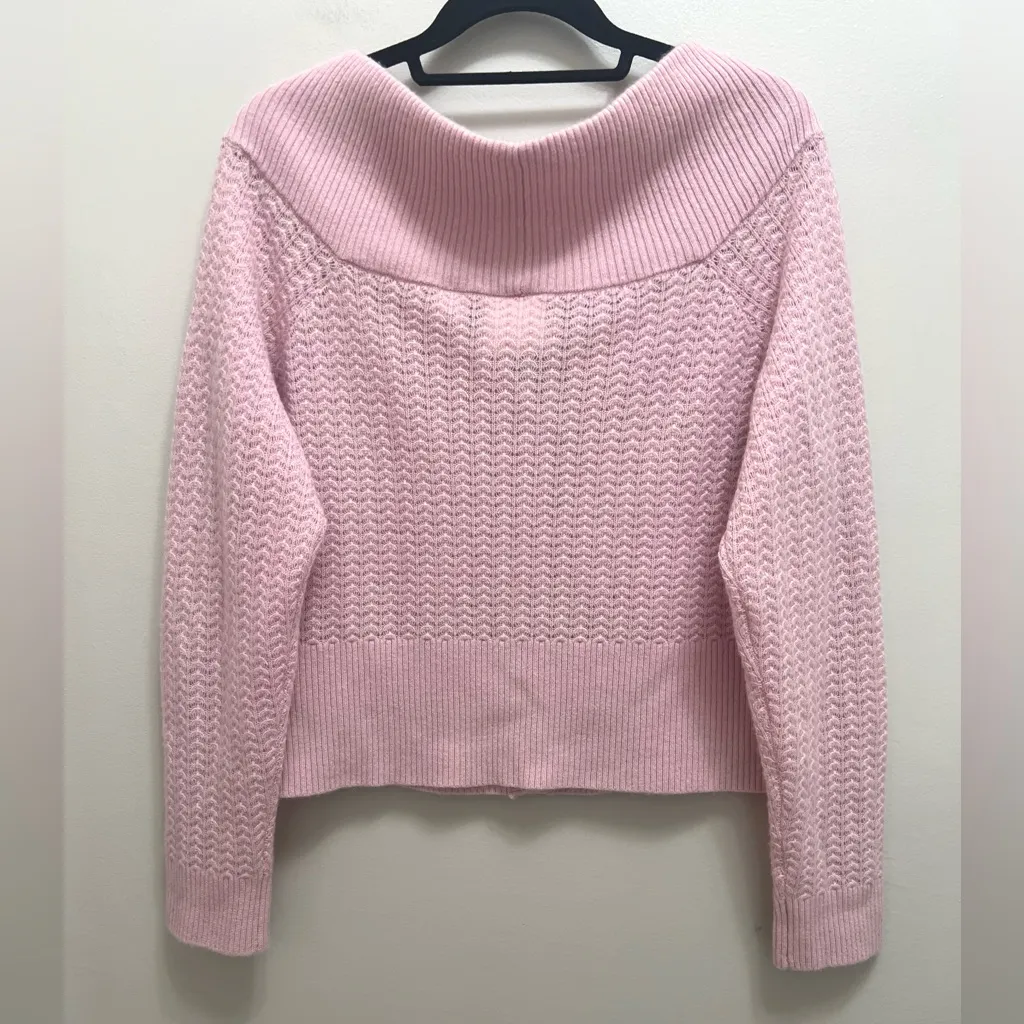 Anthropologie Maeve Raschelle Pointelle Knit Cashmere Cardigan Sweater Pink XL - Image 5