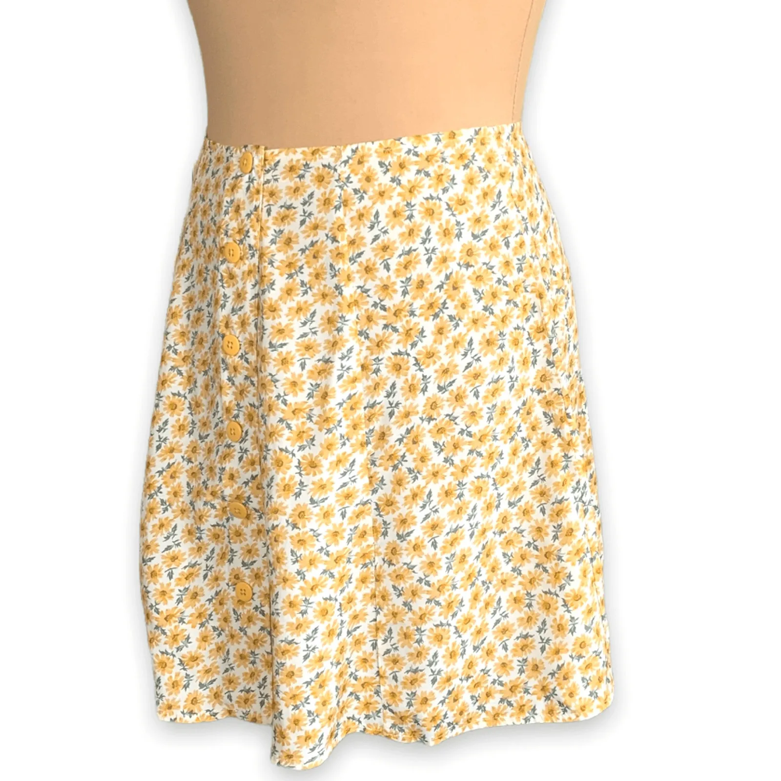 Vintage Express Sunflower Button Front Mini Skirt Yellow Floral 90s Romantic - Image 4