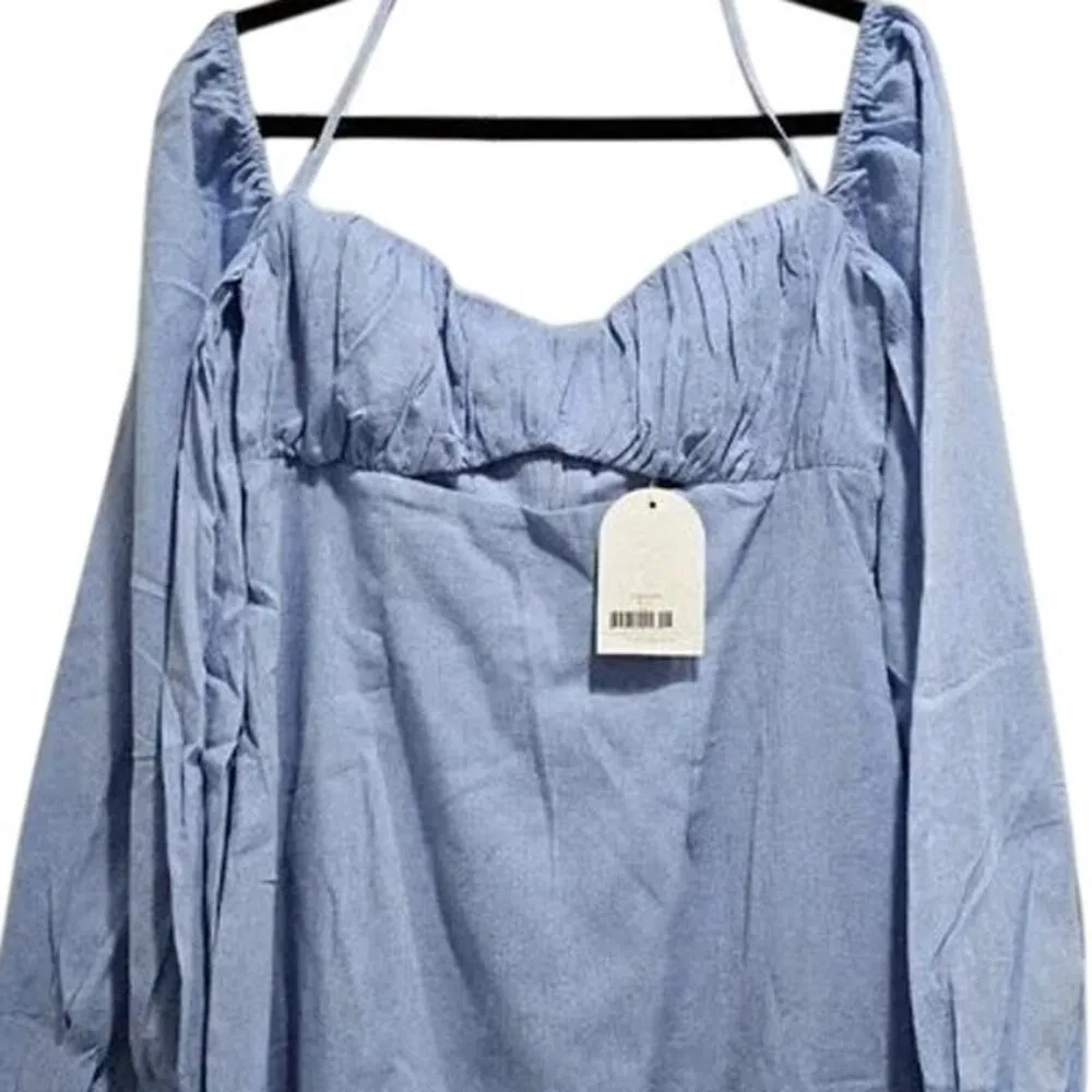 NWT Rumer The Camille Mini Dress Low Back Gathered Chest Front Cutout L Blue - Image 3