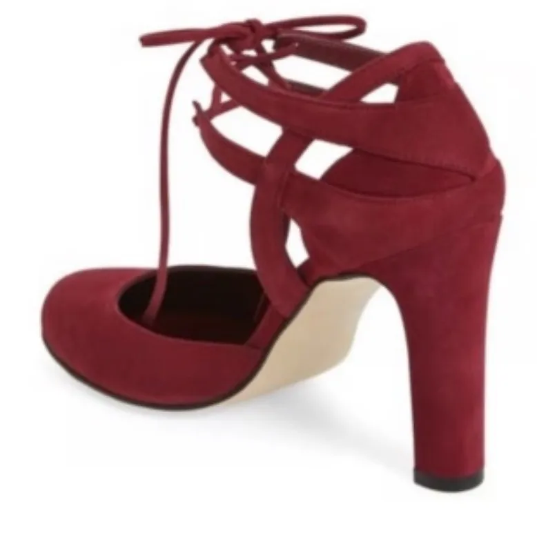 Dune London 267 Cannas d'Orsay Pumps Lace Up Stiletto Heels Burgundy Suede Sz 37 - Image 11